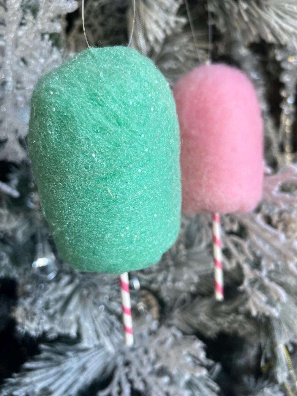 Mint or Pink Glitter Cotton Candy Christmas Ornament Tree Wreath Decoration
